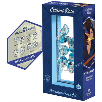 Critical Role: Vox Machina: Adventure Dice - Vax’ildan - 8pc RPG Set, Gray-Rainbow-Purple, Character Symbols, Collectible Roleplaying Game Accessory