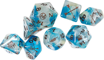 Critical Role: Vox Machina: Adventure Dice - Vax’ildan - 8pc RPG Set, Gray-Rainbow-Purple, Character Symbols, Collectible Roleplaying Game Accessory