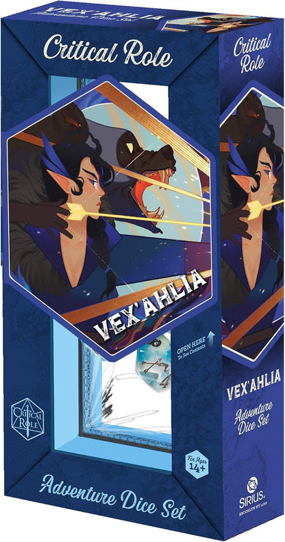 Critical Role: Vox Machina: Adventure Dice - Vax’ildan - 8pc RPG Set, Gray-Rainbow-Purple, Character Symbols, Collectible Roleplaying Game Accessory