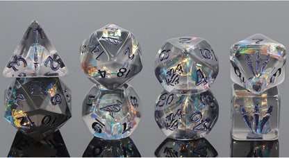 Critical Role: Vox Machina: Adventure Dice - Vex’ahlia - 8pc RPG Set, Blue & Clear, Character Symbols, Licensed Collectible Roleplaying Game Accessory