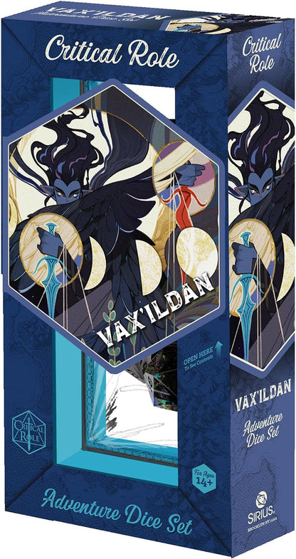 Critical Role: Vox Machina: Adventure Dice - Vex’ahlia - 8pc RPG Set, Blue & Clear, Character Symbols, Licensed Collectible Roleplaying Game Accessory