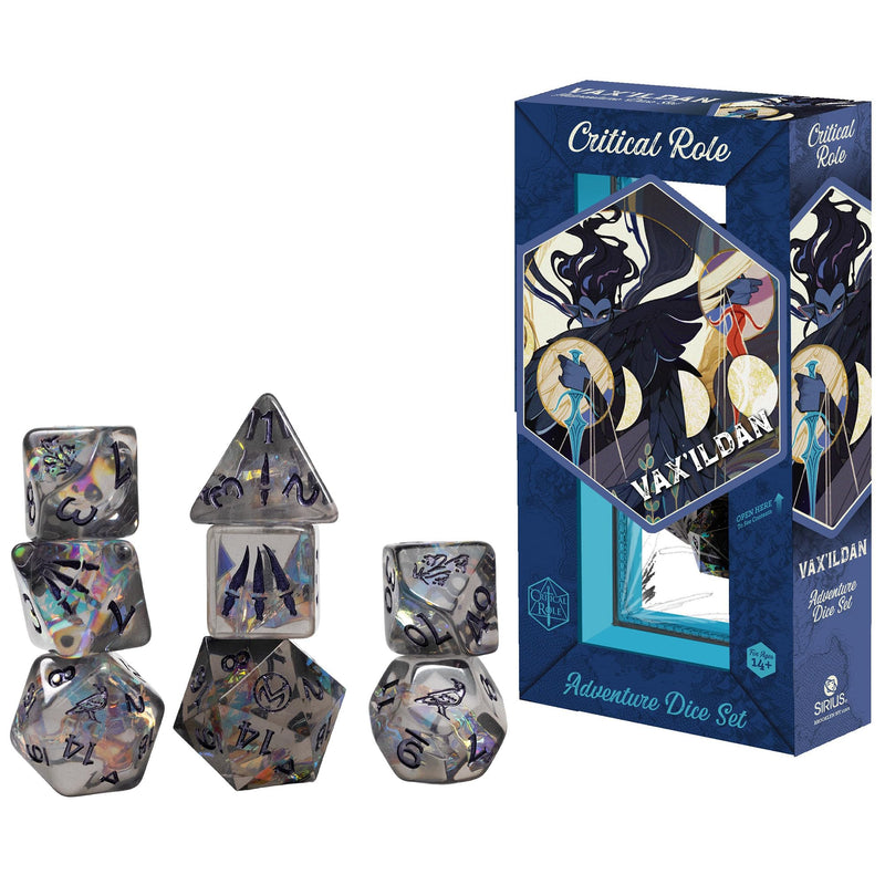 Critical Role: Vox Machina: Adventure Dice - Vex’ahlia - 8pc RPG Set, Blue & Clear, Character Symbols, Licensed Collectible Roleplaying Game Accessory