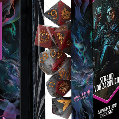 Dungeons & Dragons: D&D Adventure Dice - Darklord: Strahd von Zarovich - Black & Red, 7pc RPG Set, Sharp Edge, Collectible Roleplaying Game Accessory