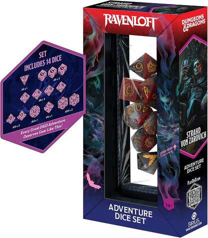 Dungeons & Dragons: D&D Adventure Dice - Darklord: Strahd von Zarovich - Black & Red, 7pc RPG Set, Sharp Edge, Collectible Roleplaying Game Accessory