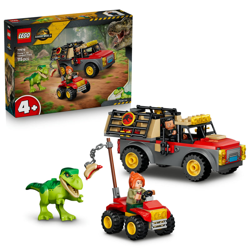 LEGO Jurassic World Jonge T. Rex Transporttruck - Speelgoed Dinosaurus voor Kinderen - Bouwpakket met T. Rex Figuur, 2 Minifiguren en Terreinwagen - Cadeau voor Jongens en Meisjes vanaf 4 Jaar 77978