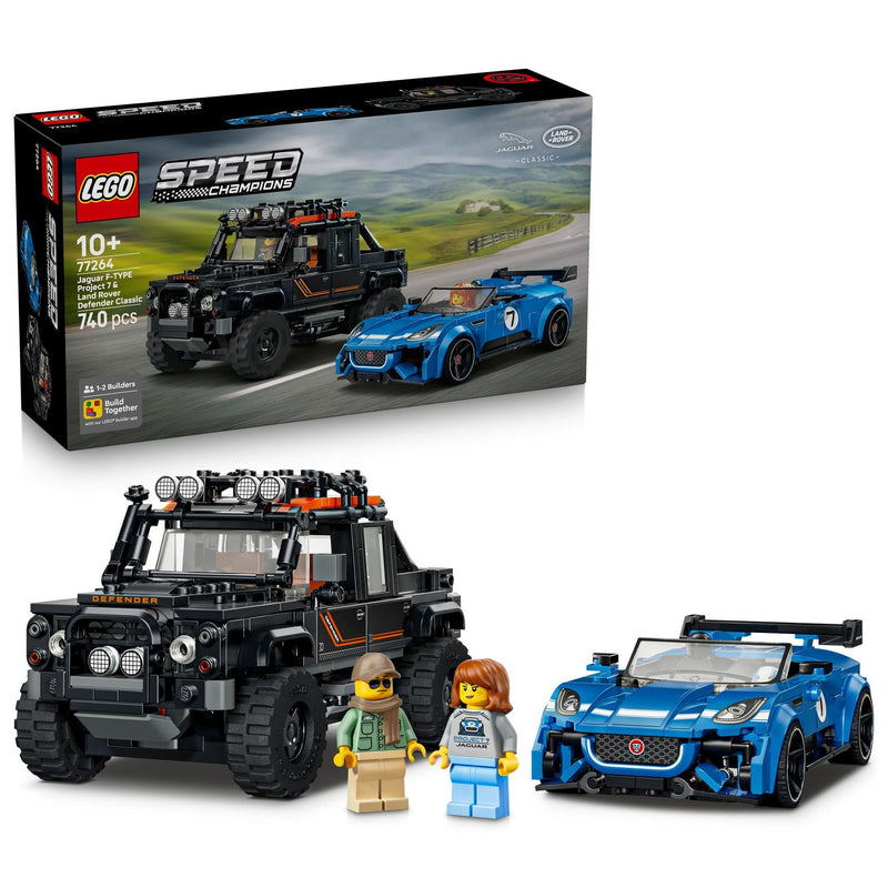 LEGO Speed Champions Jaguar Project 7 en Land Rover Defender - Auto Speelgoed voor Kinderen vanaf 10 Jaar met 2 Auto's en 2 Minifiguren - Kinderkamer Decoratie - Cadeau voor Jongens en Meisjes - 77264