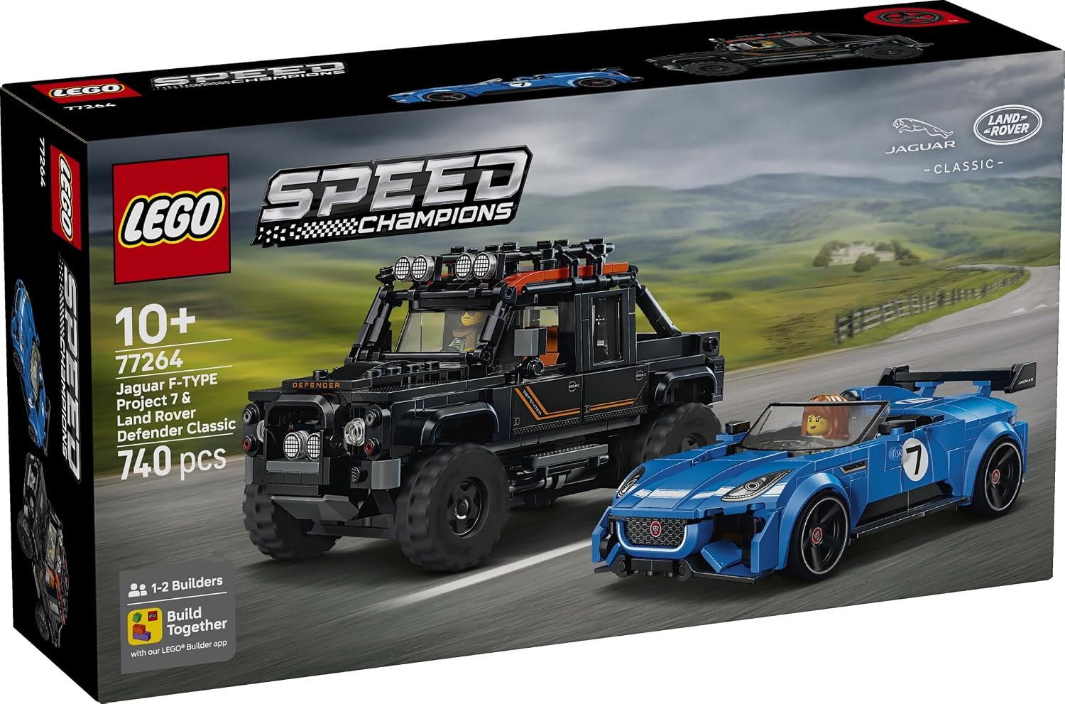 LEGO Speed Champions Jaguar Project 7 en Land Rover Defender - Auto Speelgoed voor Kinderen vanaf 10 Jaar met 2 Auto's en 2 Minifiguren - Kinderkamer Decoratie - Cadeau voor Jongens en Meisjes - 77264