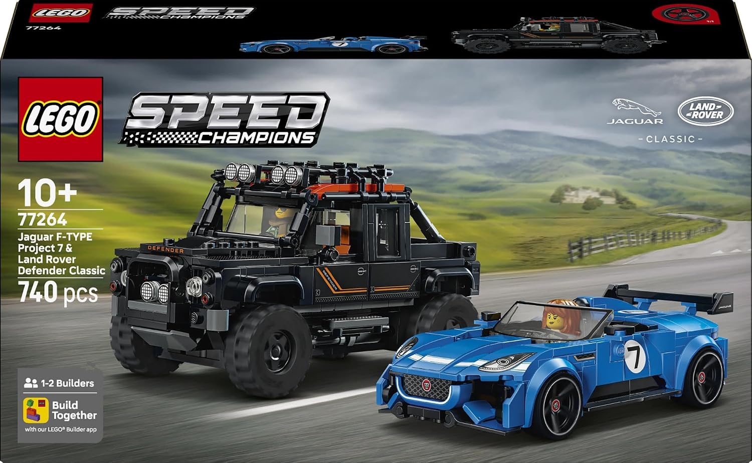 LEGO Speed Champions Jaguar Project 7 en Land Rover Defender - Auto Speelgoed voor Kinderen vanaf 10 Jaar met 2 Auto's en 2 Minifiguren - Kinderkamer Decoratie - Cadeau voor Jongens en Meisjes - 77264