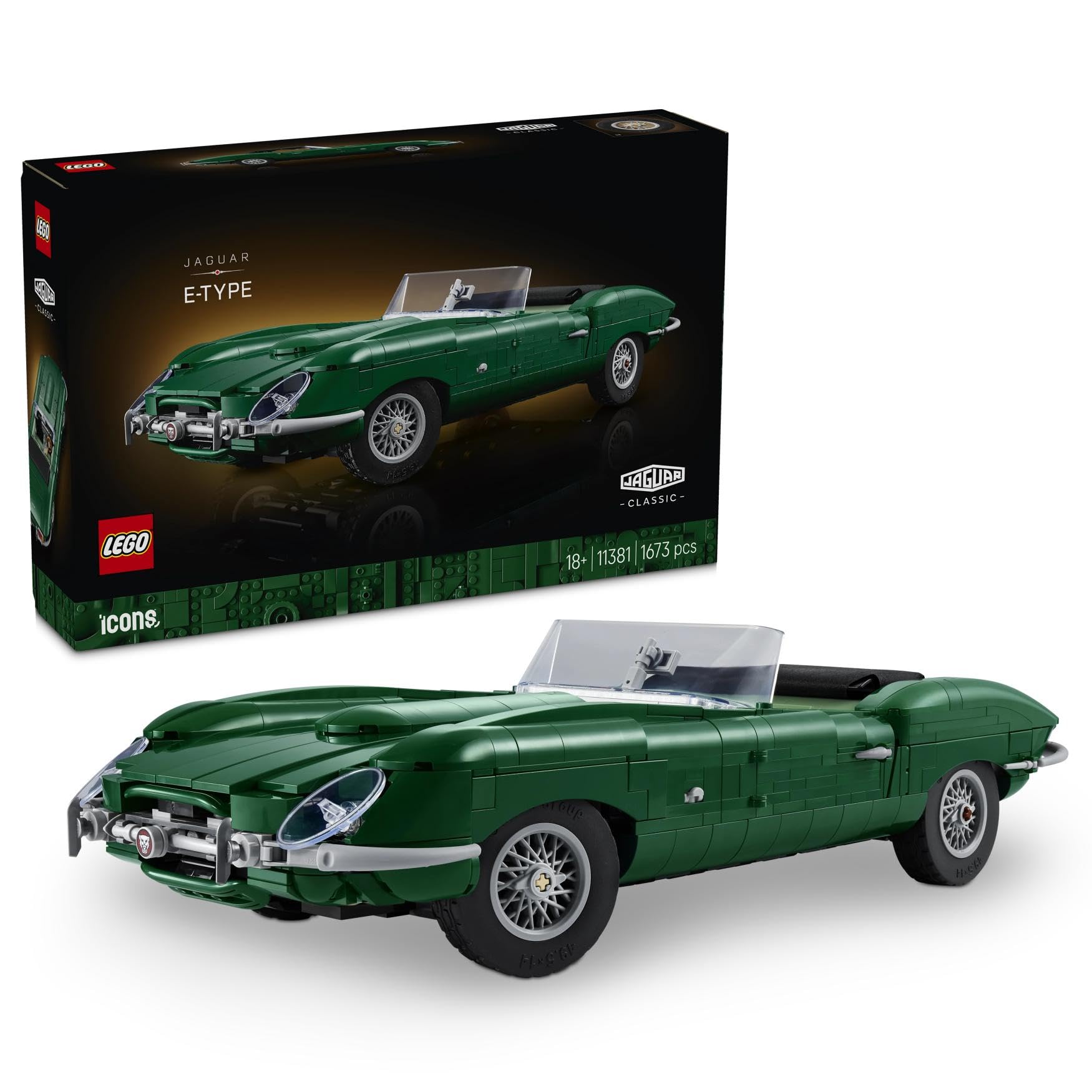 LEGO Icons Jaguar E-Type - Auto Bouwpakket voor Volwassenen - Sportauto met Gedetailleerde Motor, Cockpit en Accessoires - Woondecoratie en Kantoor Decoratie - Cadeau voor Mannen en Vrouwen - 11381