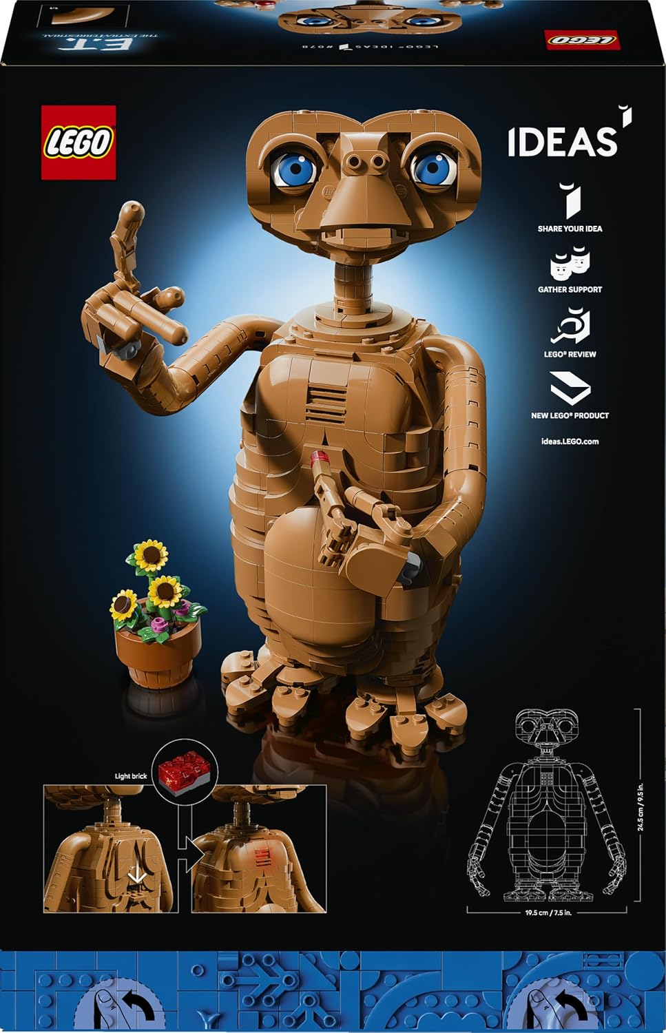 LEGO Ideas E.T. the Extra-Terrestrial Bouwpakket voor Volwassenen - Verstelbare Alien Figuur met Verlichtingssteen en Bloempot - Kantoor Decoratie & Woondecoratie - Cadeau voor Mannen en Vrouwen 21370