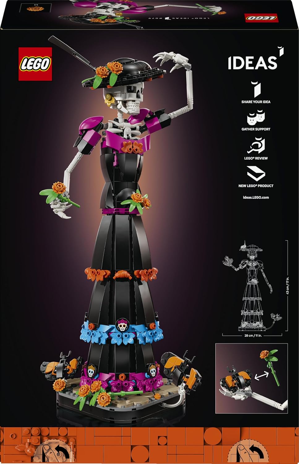 LEGO Ideas La Catrina - Model Kit for Adults incl. Skeleton Figure w/Artificial Flowers & Monarch Butterflies - Día de los Muertos Decoration - DIY Gift Idea - 21372