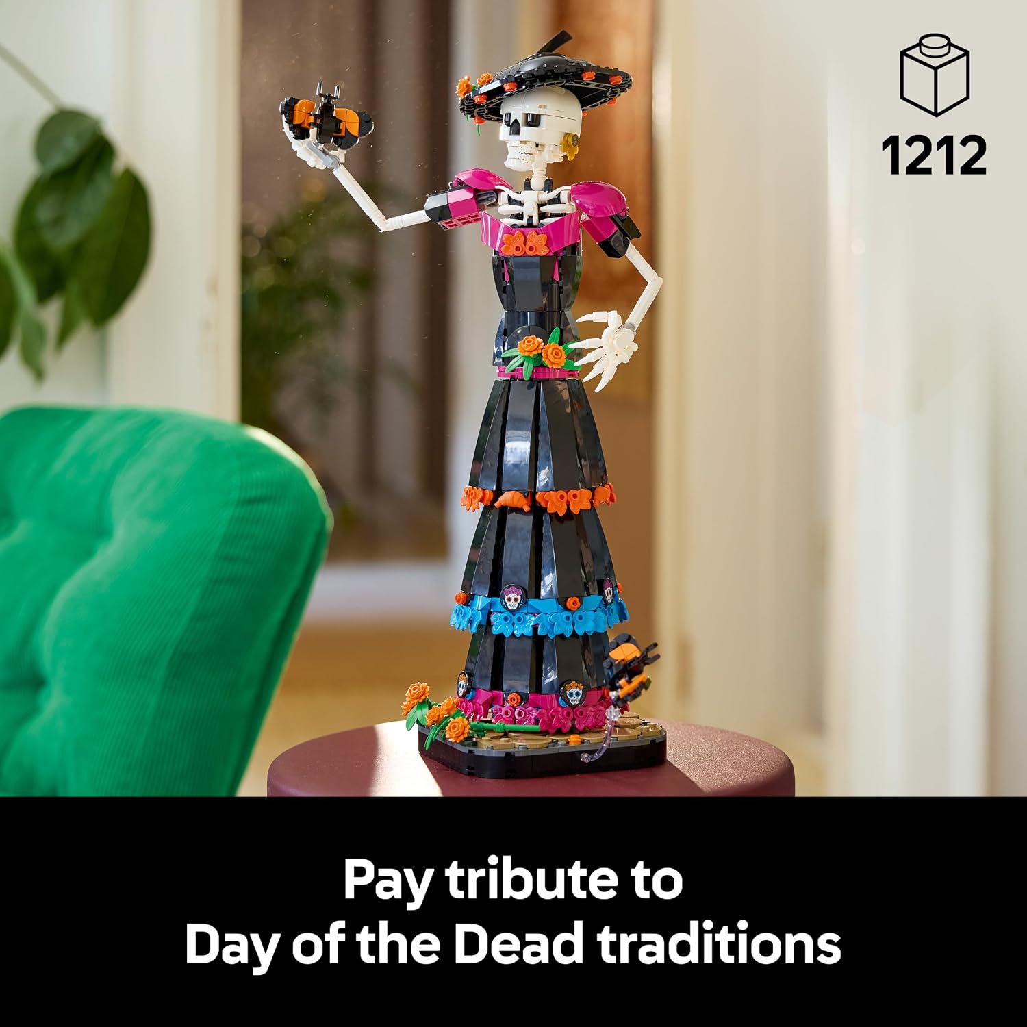 LEGO Ideas La Catrina - Model Kit for Adults incl. Skeleton Figure w/Artificial Flowers & Monarch Butterflies - Día de los Muertos Decoration - DIY Gift Idea - 21372