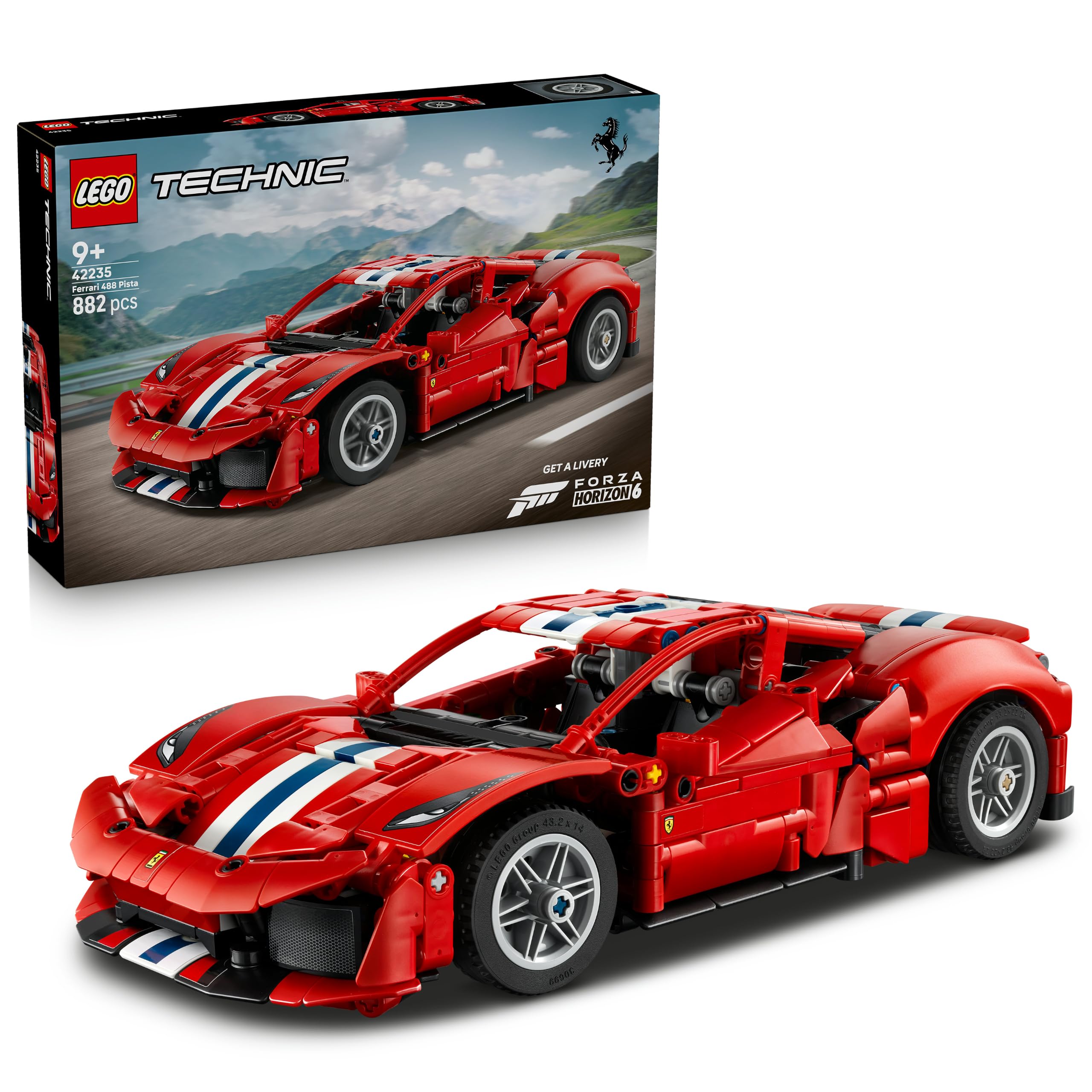 LEGO Technic Ferrari 488 PISTA Auto Speelgoed voor Kinderen vanaf 9 Jaar - Kinderkamer Decoratie - met Besturing, V8-Motor, Bewegende Zuigers en Differentieel - Cadeau voor Jongens en Meisjes 42235