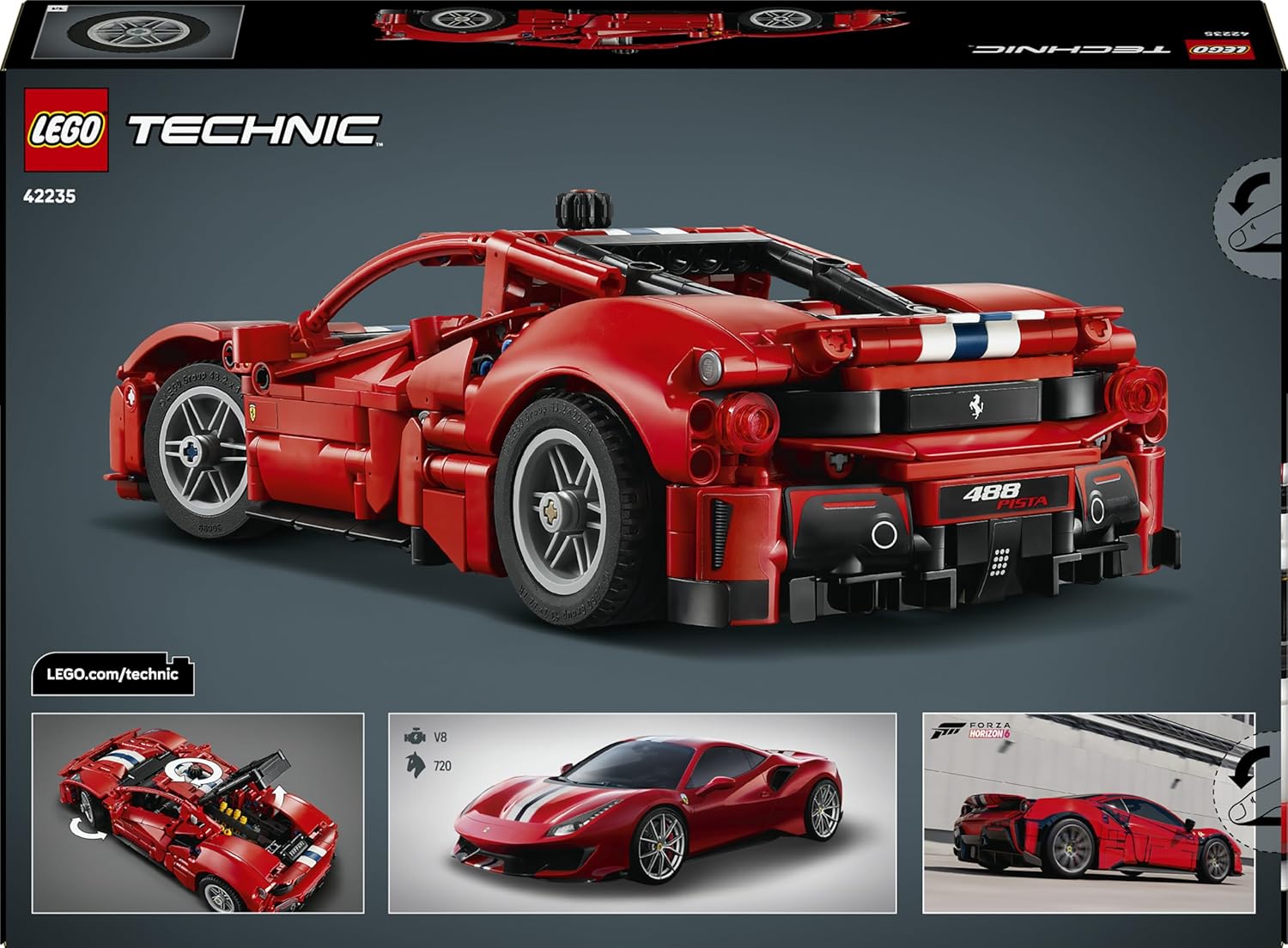 LEGO Technic Ferrari 488 PISTA Auto Speelgoed voor Kinderen vanaf 9 Jaar - Kinderkamer Decoratie - met Besturing, V8-Motor, Bewegende Zuigers en Differentieel - Cadeau voor Jongens en Meisjes 42235