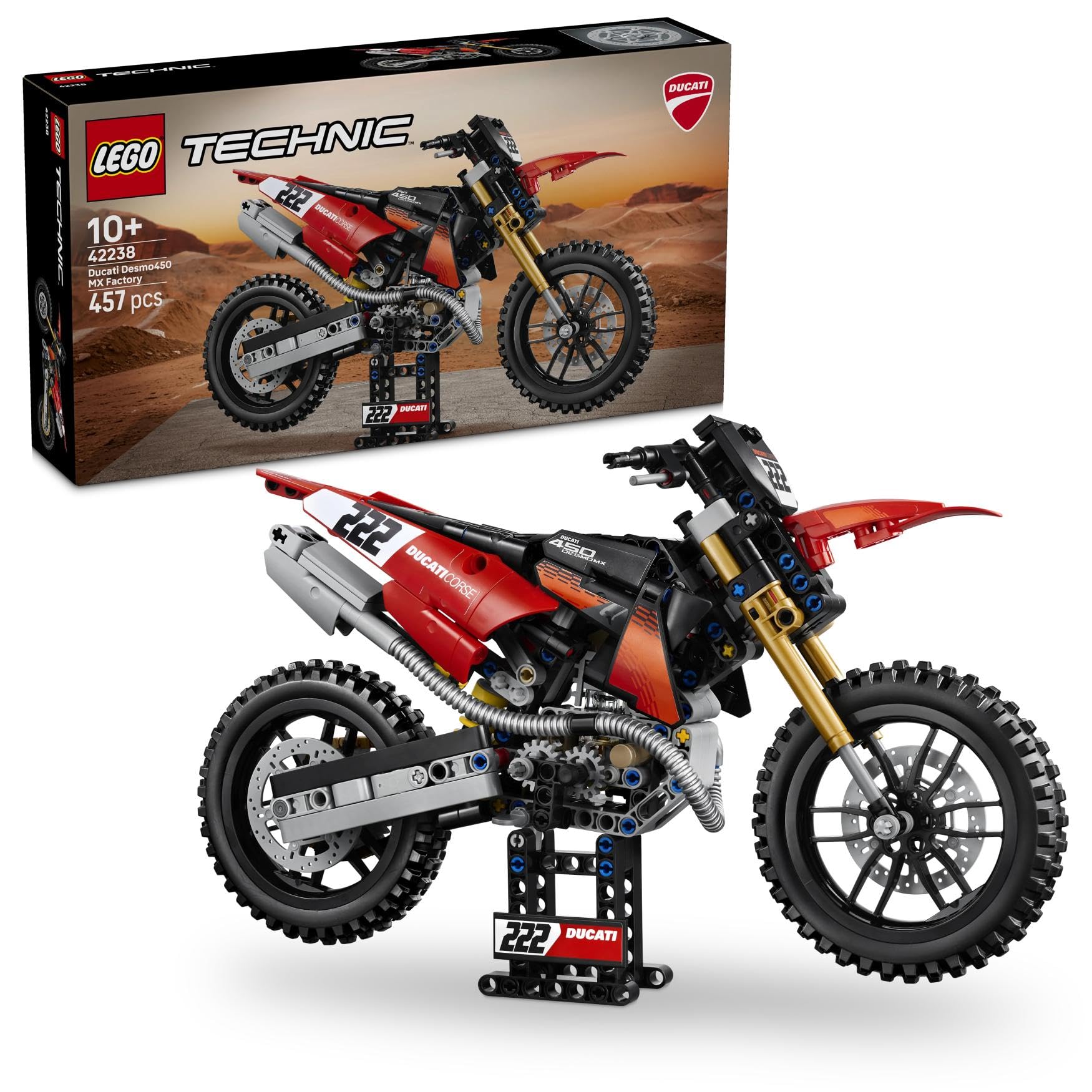 LEGO Technic Ducati Desmo450 MX Factory Motor Speelgoed voor Kinderen vanaf 10 Jaar - Voertuig Bouwpakket met Speelgoedmotor met Besturing en Ophanging - Cadeau voor Jongens en Meisjes - 42238