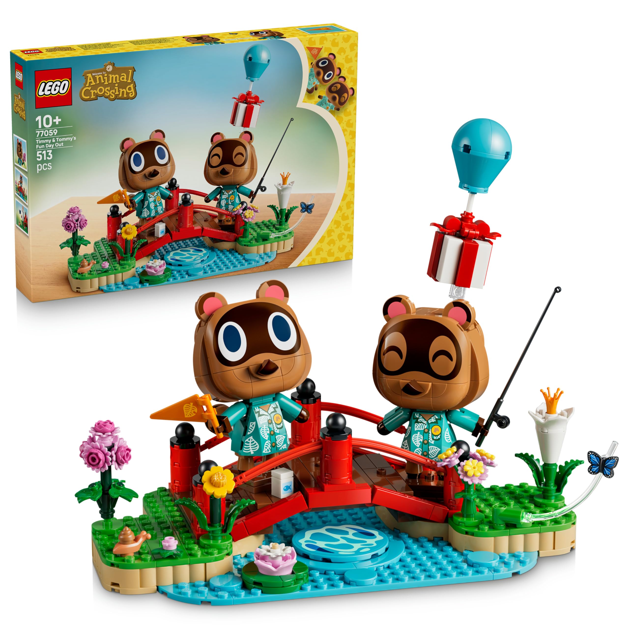 LEGO Animal Crossing Timmy & Tommy's Fun Day Out - Toy Raccoon Figures w/Accessories - DIY Kids' Bedroom Decor - Gaming Gift for 10+ Year Old Girls & Boys - 77059