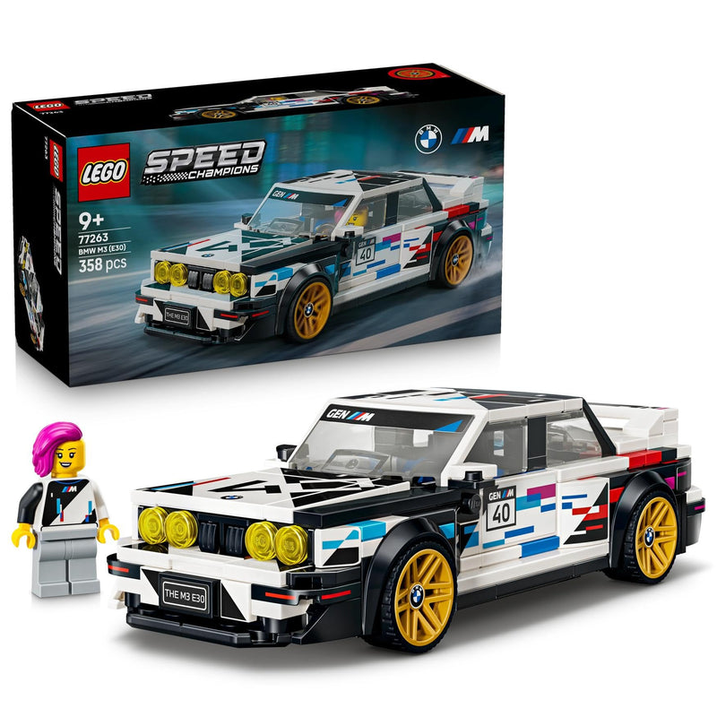 LEGO Speed Champions BMW M3 (E30) - Speelgoed Auto Bouwpakket voor Kinderen vanaf 9 Jaar - BMW Modelauto met Minifiguur - Kinderkamer Decoratie - Cadeau voor Jongens, Meisjes en Autoliefhebbers 77263