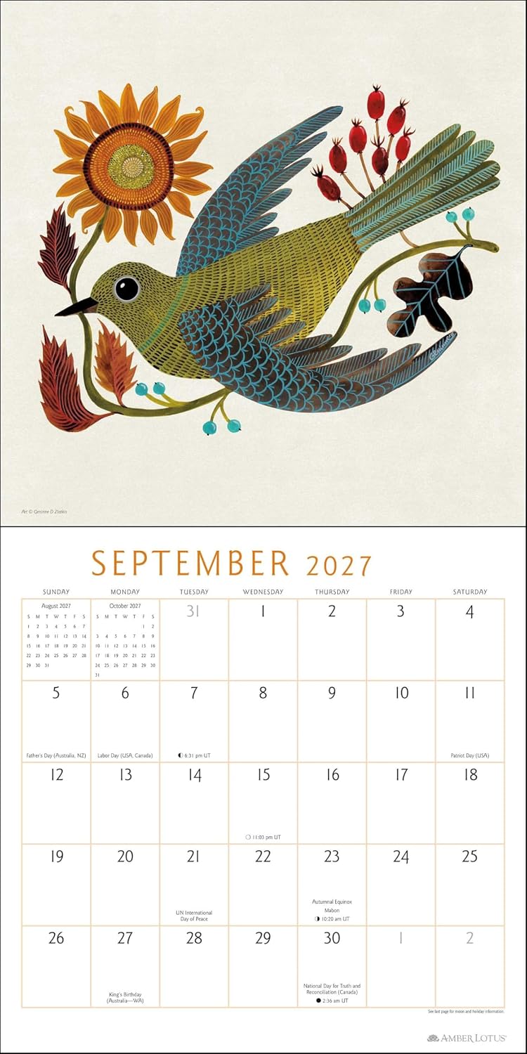 Feathered Friends 2027 Wall Calendar: Watercolor Bird Illustrations