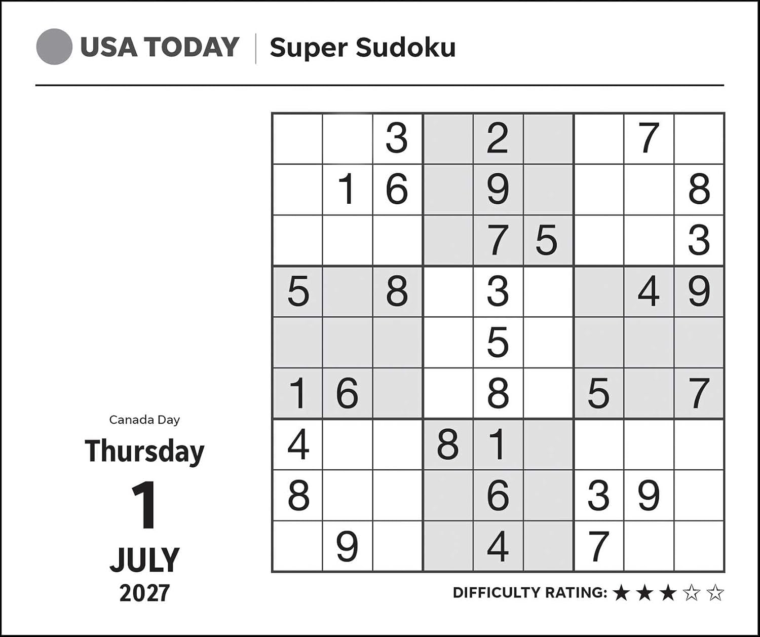 USA TODAY Super Sudoku 2027 Day-to-Day Calendar