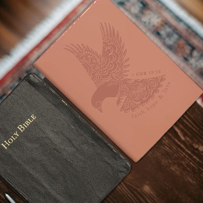 Kerusso - Faith Hope Love - 1 Cor. 13:13-8.4 x 5.5 Inch Soft Touch Faux Leather - Composition Journal Notebook, Peach