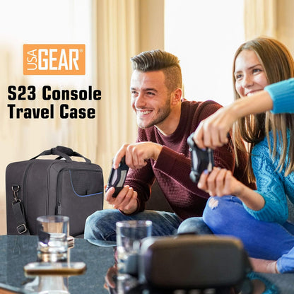 USA Gear PS5-Hülle - Konsolenhülle Kompatibel mit PlayStation 5 und PS5 Digital Edition mit anpassbarem Interieur für PlayStation Controller, PS5-Spiele, Gaming-Headset und Zubehör (Blau)