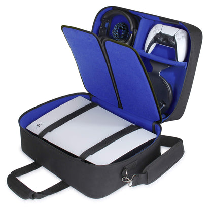 USA Gear PS5-Hülle - Konsolenhülle Kompatibel mit PlayStation 5 und PS5 Digital Edition mit anpassbarem Interieur für PlayStation Controller, PS5-Spiele, Gaming-Headset und Zubehör (Blau)