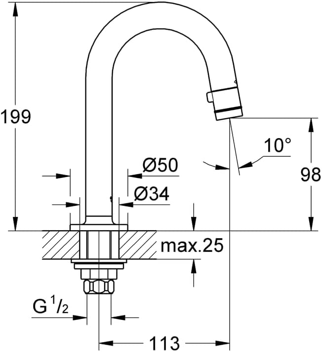 Grohe Universal Fonteinkraan - 1/2`` Aansluiting - Zonder Waste - Chroom
