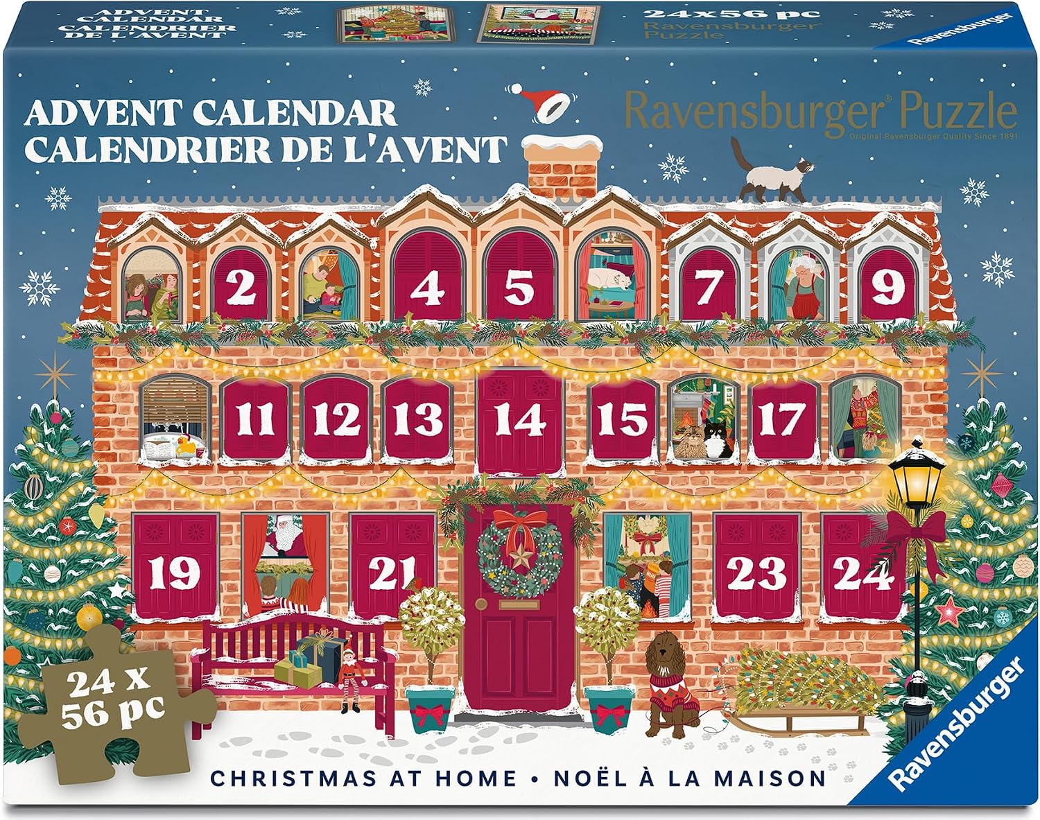 Ravensburger Jigsaw Puzzle Advent Calendar Christmas at Home – 24 x 56 Piece Festive Puzzles by Claire Wilson – Build Individually or Create One Large Christmas Puzzle