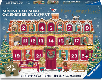 Ravensburger Jigsaw Puzzle Advent Calendar Christmas at Home – 24 x 56 Piece Festive Puzzles by Claire Wilson – Build Individually or Create One Large Christmas Puzzle