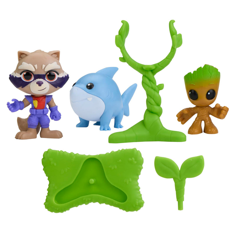 Marvel Spidey and his Amazing Friends Rescue-Webs Marvel's Rocket, Groot, and Jeff the Land Shark Action Figure Toy Set, Super Hero Toys, Ages 3+