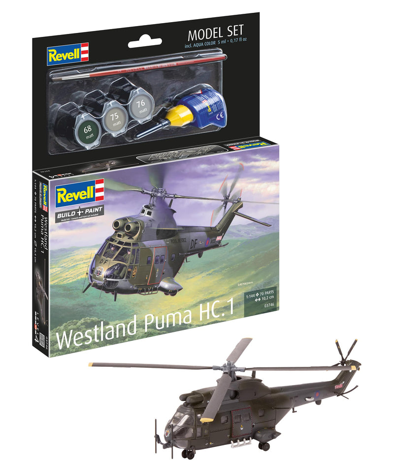Revell 63746 Model Set Westland Puma HC.1 Helicopter 1:144 Scale Unbuilt/Unpainted Plastic Model Kit with Accessories
