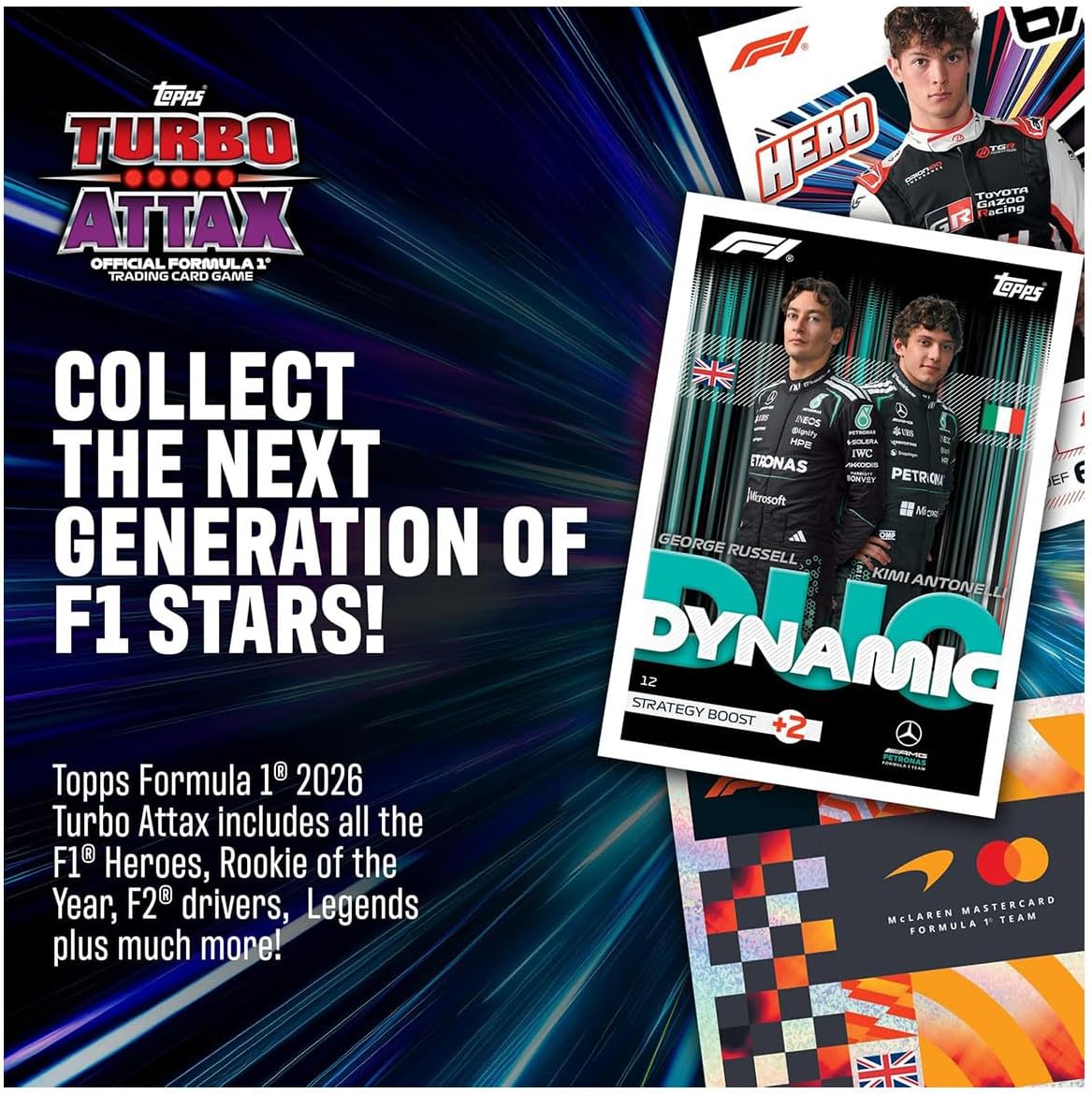 Topps Turbo Attax F1 2026 Officiële ruilkaartspelpakket | Formule 1 2026 Turbo Attax