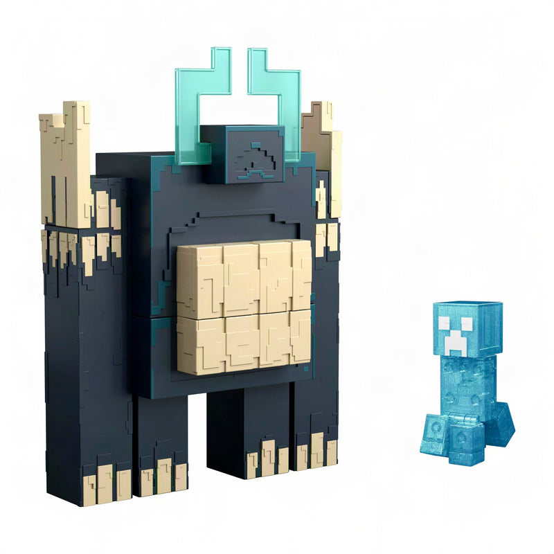 Mattel Minecraft Dungeons II Twisted Warden Figure, Varying Lights & Sounds, Slam Attack Action & Included Soul Corrupted Creeper Figure with Pixelated Design, JMK46