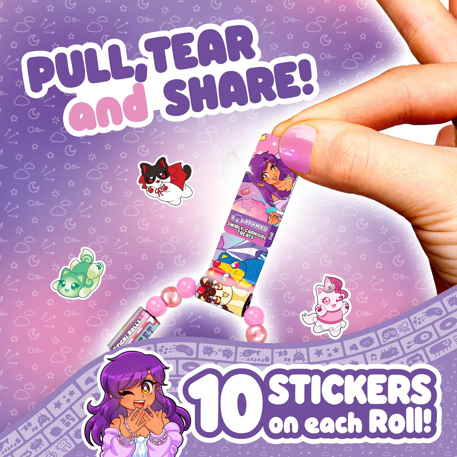 Sticki Rolls X Aphmau S2 Capsules - Surprise Blind Pack, Includes 50 Stickers, Custom Bracelet & Charm, Kawaii Collectable Fun