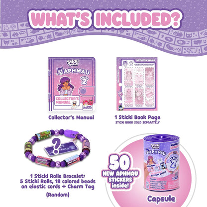 Sticki Rolls X Aphmau S2 Capsules - Surprise Blind Pack, Includes 50 Stickers, Custom Bracelet & Charm, Kawaii Collectable Fun