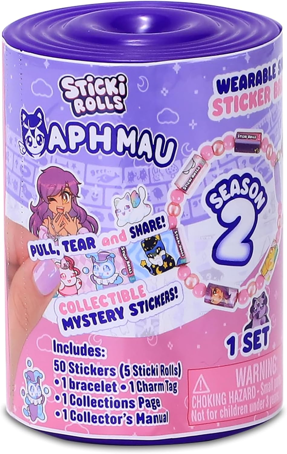 Sticki Rolls X Aphmau S2 Capsules - Surprise Blind Pack, Includes 50 Stickers, Custom Bracelet & Charm, Kawaii Collectable Fun