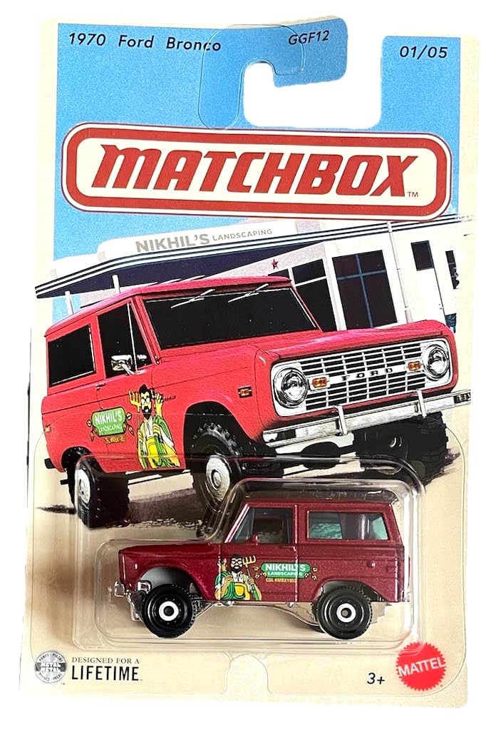 Matchbox - 1970 Ford Bronco - 1/5 Truck Series 2026-1:64 Model Car Children's Toy USA - Licensed Model in Offroad Design - Vintage Car in Red - Mattel JRK09