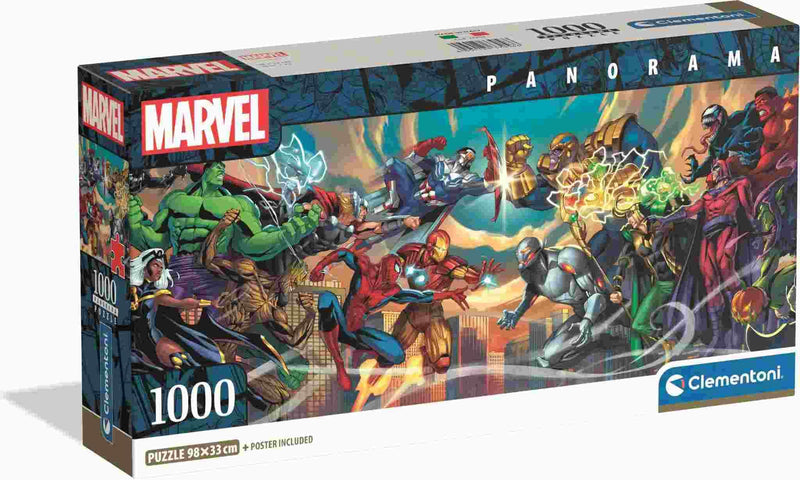 Clementoni Puzzle Panorama Marvel Heros VS Villains 1000 Teile | Compact box - Puzzle für Erwachsene 14 - 99 Jahre, Geschenk für Mann und Frau, Made in Italy, 37056