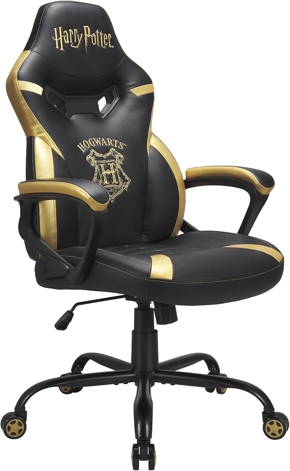 Subsonic Harry Potter - Junior gamer chair - Gaming office chair Black and gold - Official License | Official Harry Potter black & gold gamer office chair — 5cm HD foam, embroidery, ergonomic & height-adjustable rocking seat