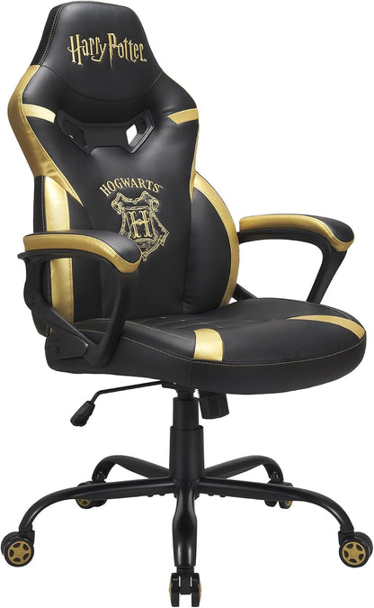 Subsonic Harry Potter - Junior gamer chair - Gaming office chair Black and gold - Official License | Official Harry Potter black & gold gamer office chair — 5cm HD foam, embroidery, ergonomic & height-adjustable rocking seat