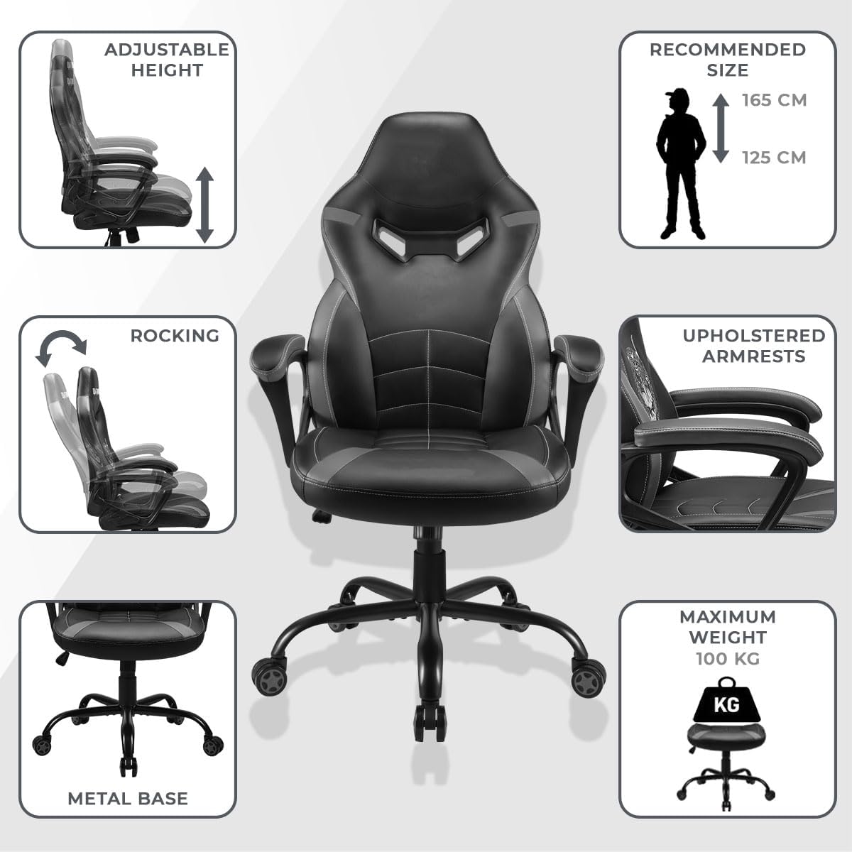 Subsonic Harry Potter - Junior gamer chair - Gaming office chair Black and gold - Official License | Official Harry Potter black & gold gamer office chair — 5cm HD foam, embroidery, ergonomic & height-adjustable rocking seat