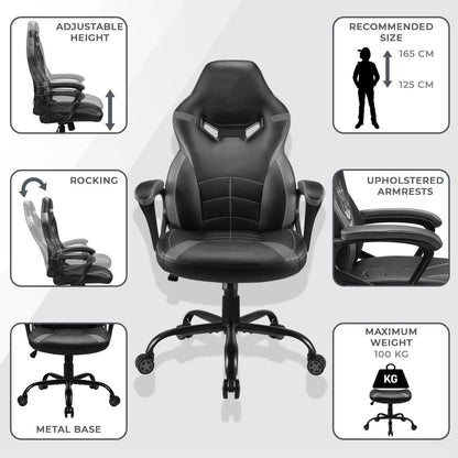 Subsonic Harry Potter - Junior gamer chair - Gaming office chair Black and gold - Official License | Official Harry Potter black & gold gamer office chair — 5cm HD foam, embroidery, ergonomic & height-adjustable rocking seat