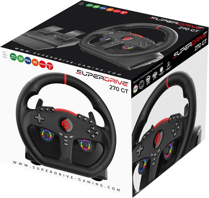 Subsonic Superdrive 270 GT Racing Wheel Xbox Series Switch 2/Switch PS4 PC | Steering Wheel, Dual Joysticks, Pedals, Gear Shifter for GTA 6 & Farming Simulator - Vibration, Diameter 27 cm, Rotation 270°