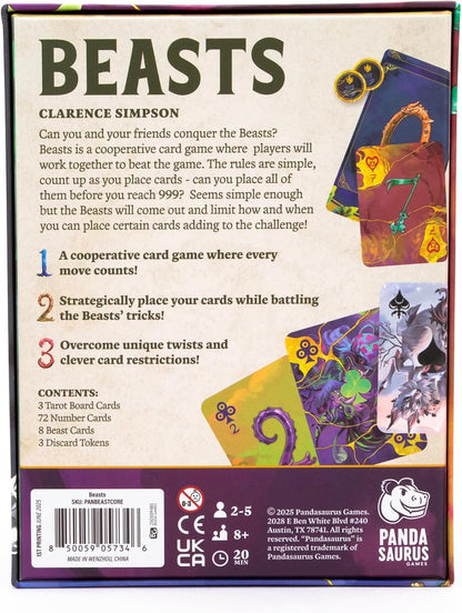 Pandasaurus Games | Beasts | Cooperative Number Climbing Suit Selection Obstacle Cards Logic Strategy Card Game | 2 To 6 Players | 20 To 30 Minutes