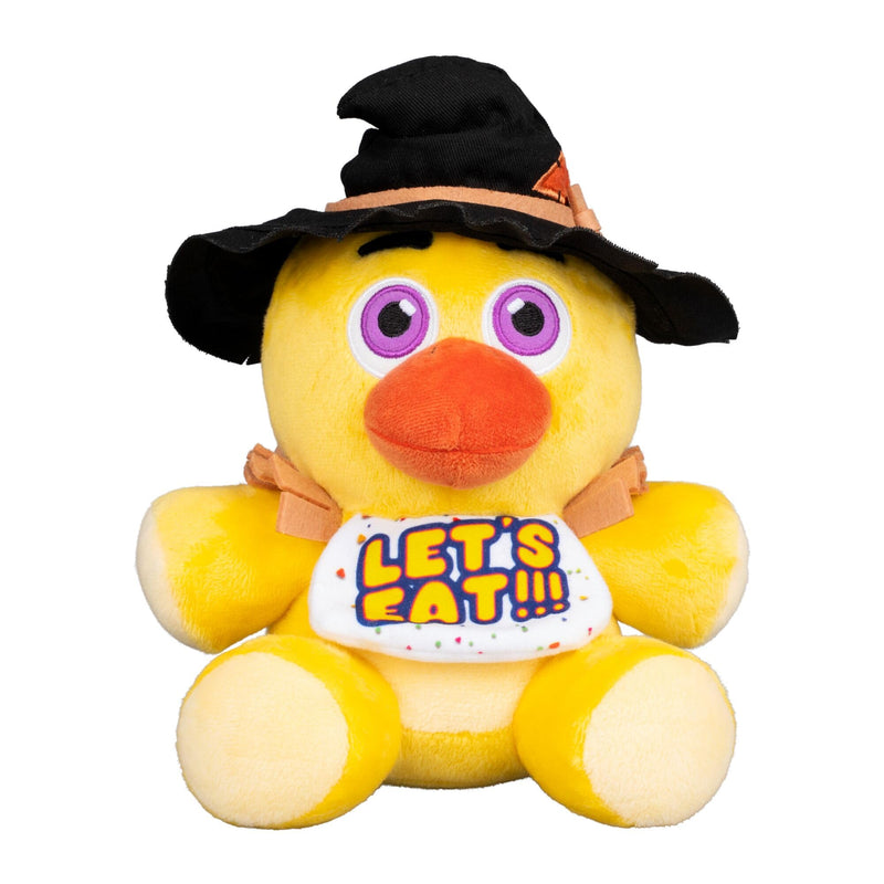 Jazwares Five Nights at Freddy’s Halloween Chica 8-Inch Plush | Scarecrow Costume and Glow-In-The-Dark Eyes