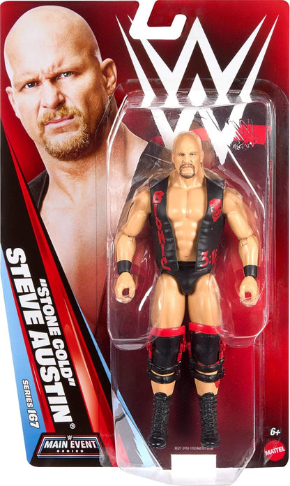 Mattel WWE “Stone Cold” Steve Austin Action Figure, Main Event Series #167, 6-inch Collectible Superstar with 14 Articulation Points & Life-Like Look