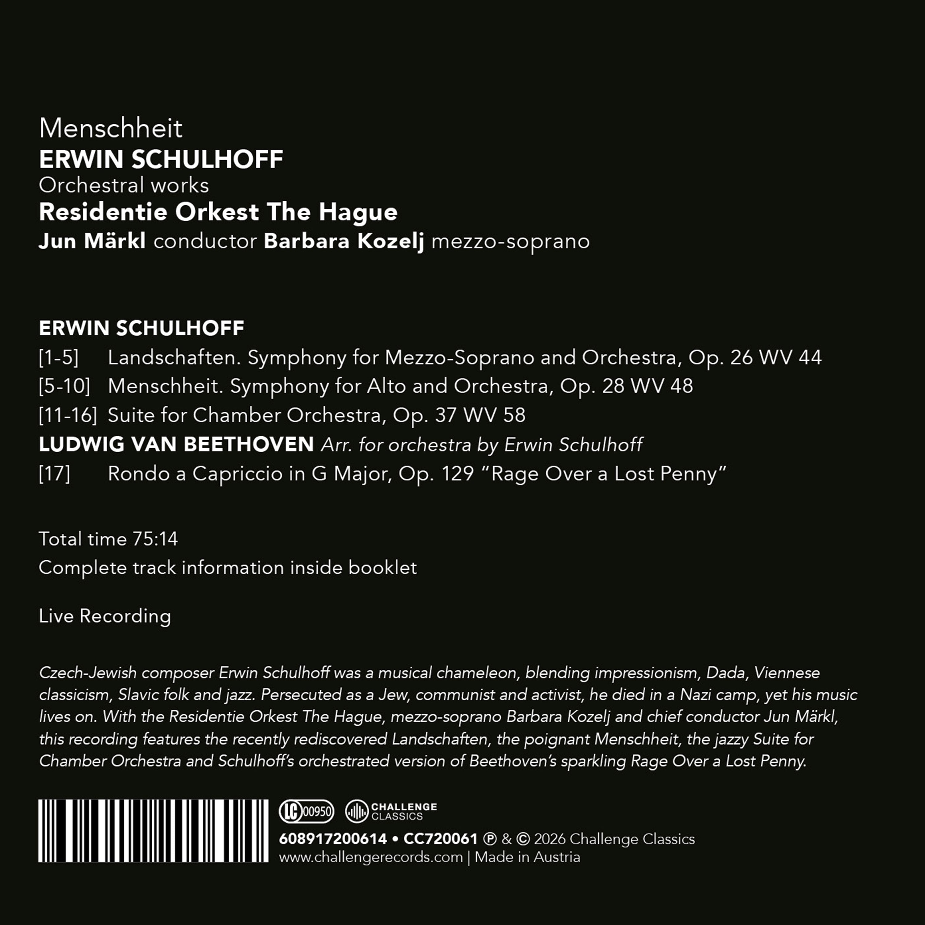 Erwin Schulhoff: Menschheit - Orchestral Works