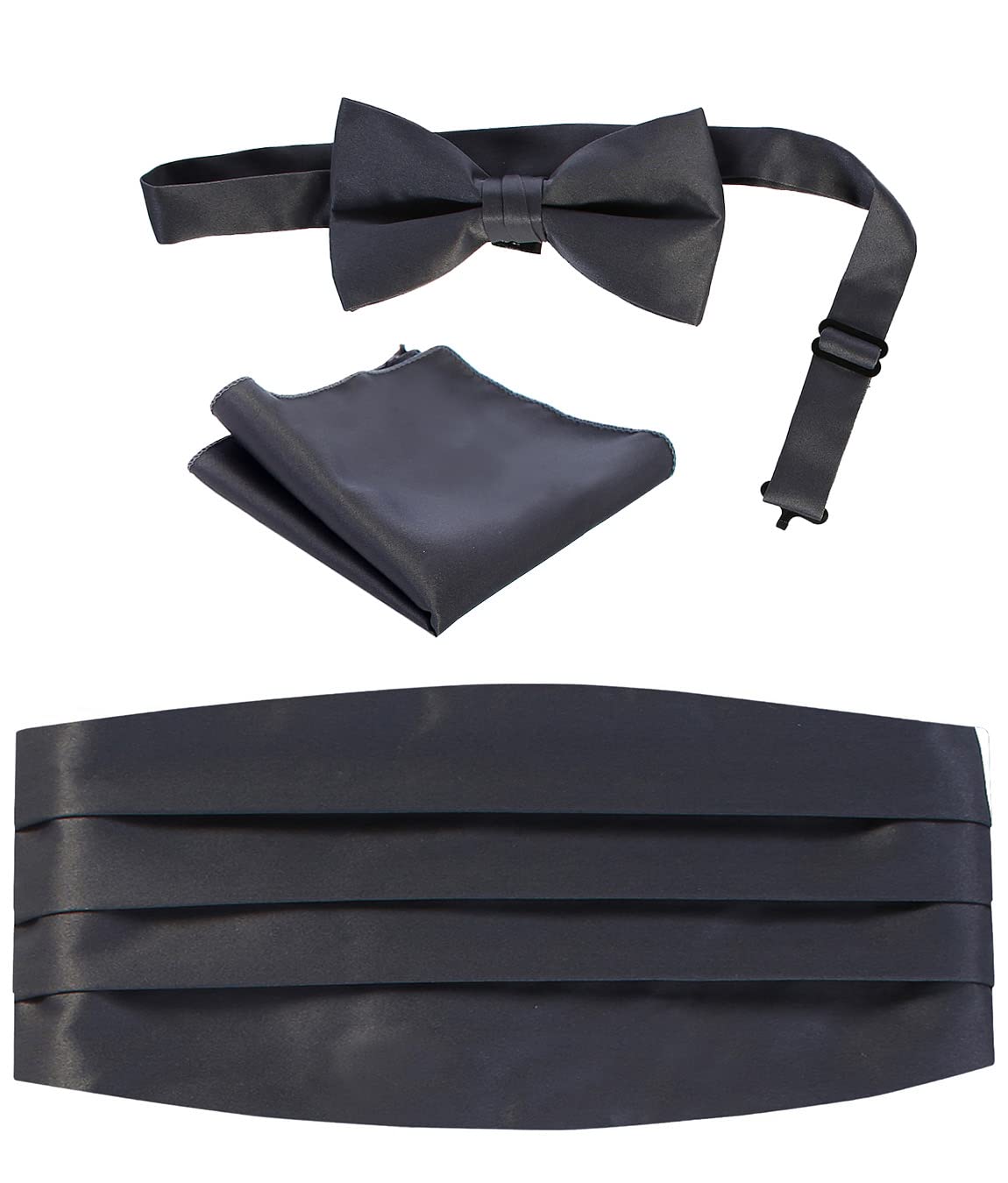 Gioberti Men's Adjustable Satin And Paisley Cummerbund Set With Formal Bow Tie and Pocket Square - Grey - One size