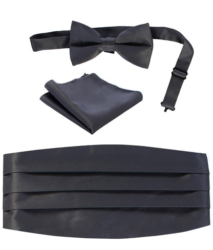 Gioberti Men's Adjustable Satin And Paisley Cummerbund Set With Formal Bow Tie and Pocket Square - Grey - One size