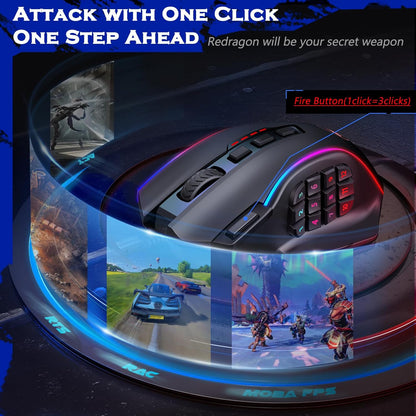 Redragon M901 Perdition MMO Wired Gaming Mouse, 19 Buttons, 12400 DPI